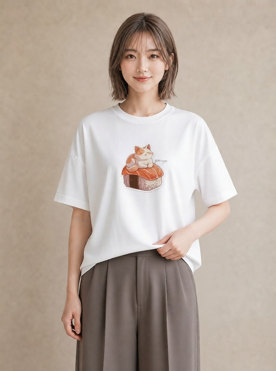 Tシャツ レディース おにぎり 食べ物 フード イラスト ポップ ラフ レイヤード 白T YMAZO