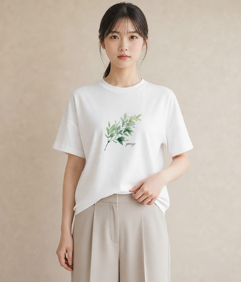 Tシャツ レディース つる 植物 ボタニカル イラスト ペアコーデ 秋コーデ 白T YMAZO