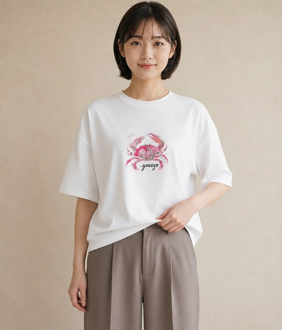 プリントTシャツ レディース エビ 海の生き物 海 イラスト 旅行コーデ 母の日 ビーチ 白T YMAZO