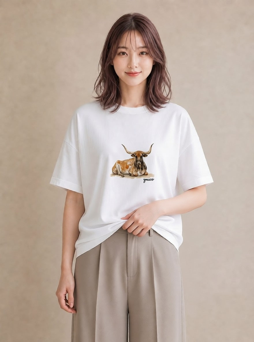 デザインTシャツ レディース 牡牛座 星空 宇宙 イラスト 淡色 通学 誕生日プレゼント 白T YMAZO