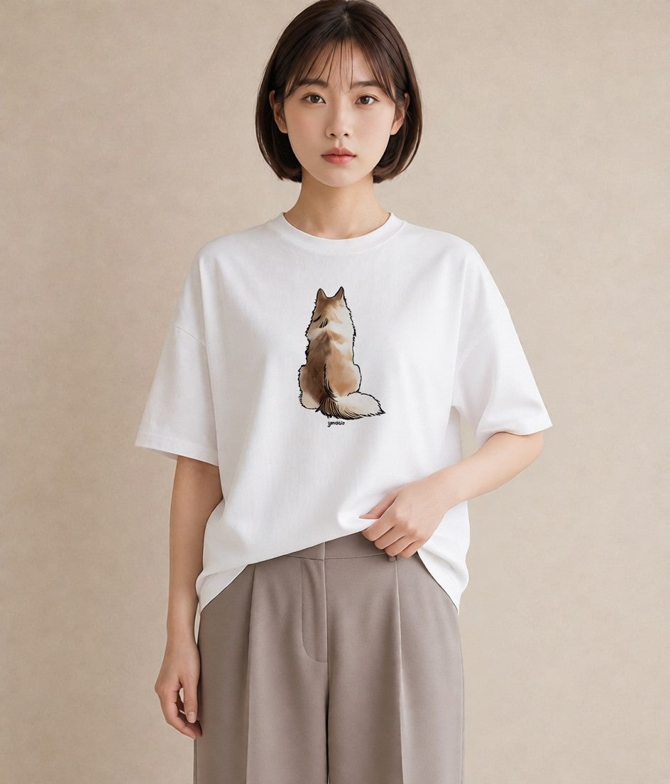 グラフィックTシャツ レディース 猫 ねこ イラスト ヴィンテージ風 休日 ペアコーデ 白T YMAZO