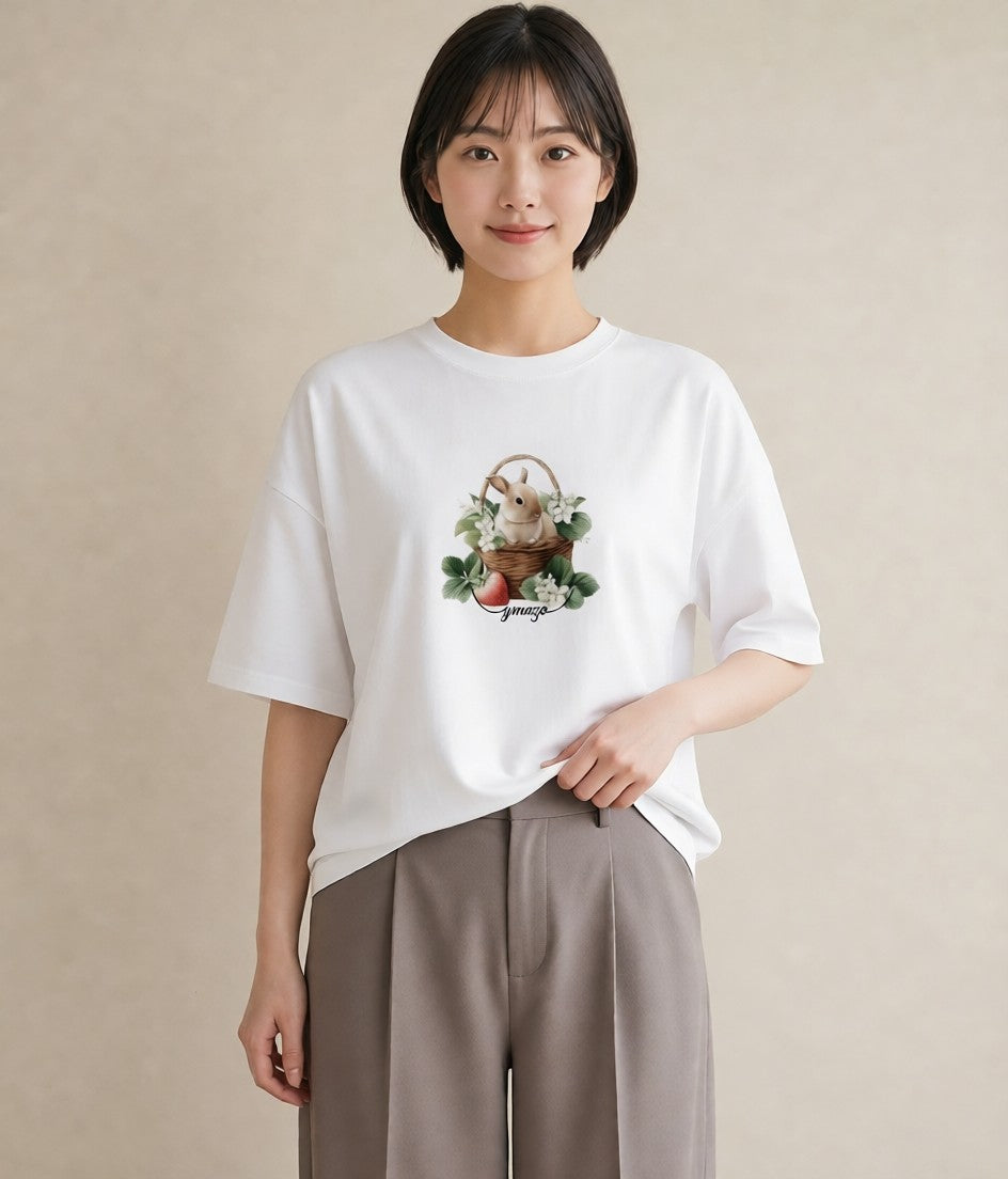 プリントTシャツ レディース ネザーランドドワーフ ペット 動物 イラスト カフェコーデ お揃い 親子 白T YMAZO