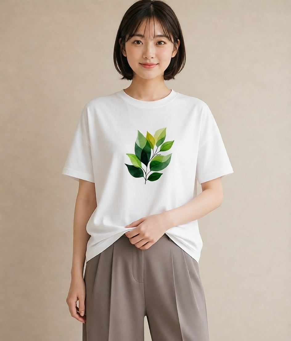 Tシャツ レディース ハーブ 植物 ボタニカル イラスト お洒落 ミセス 春コーデ 白T YMAZO
