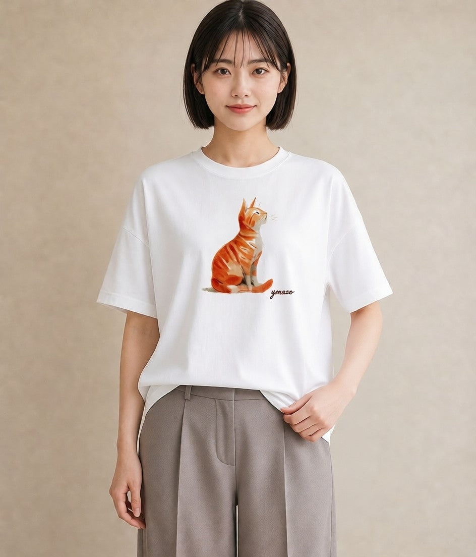 デザインTシャツ レディース 猫 ねこ イラスト こなれ感 女性 旅行用 白T YMAZO