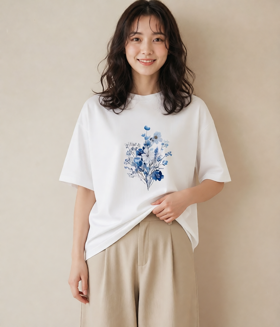 グラフィックTシャツ レディース 花 花柄 イラスト ラフ 綿100 デート 白T