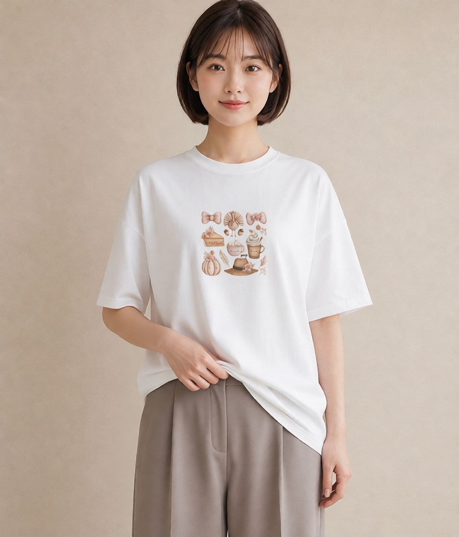 Tシャツ レディース 実り 植物 ボタニカル イラスト 普段使い デート 帰省 白T YMAZO
