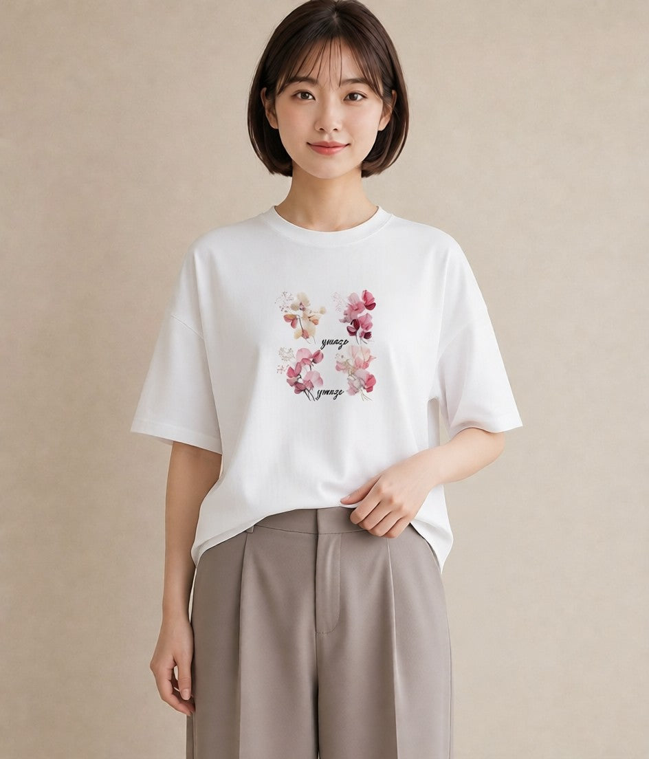 Tシャツ レディース すずらん 花 花柄 イラスト 韓国風 クリスマス 旅行 白T YMAZO