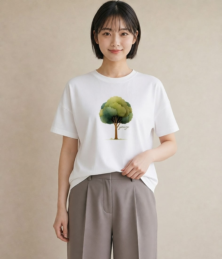 半袖Tシャツ レディース 森 植物 ボタニカル イラスト ミニマル 母の日 ビーチ 白T YMAZO