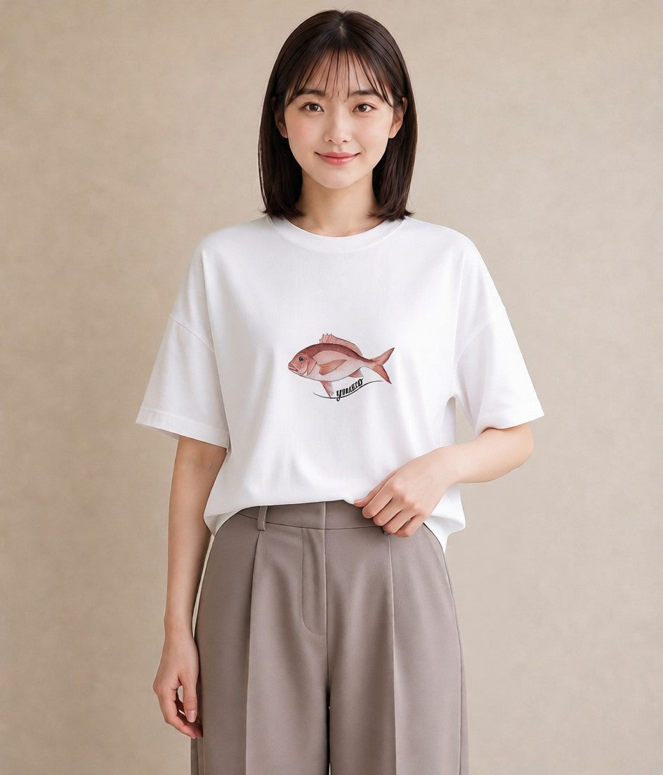 半袖Tシャツ レディース 熱帯魚 ペット 動物 イラスト 抜け感 海 カフェ巡り 白T YMAZO