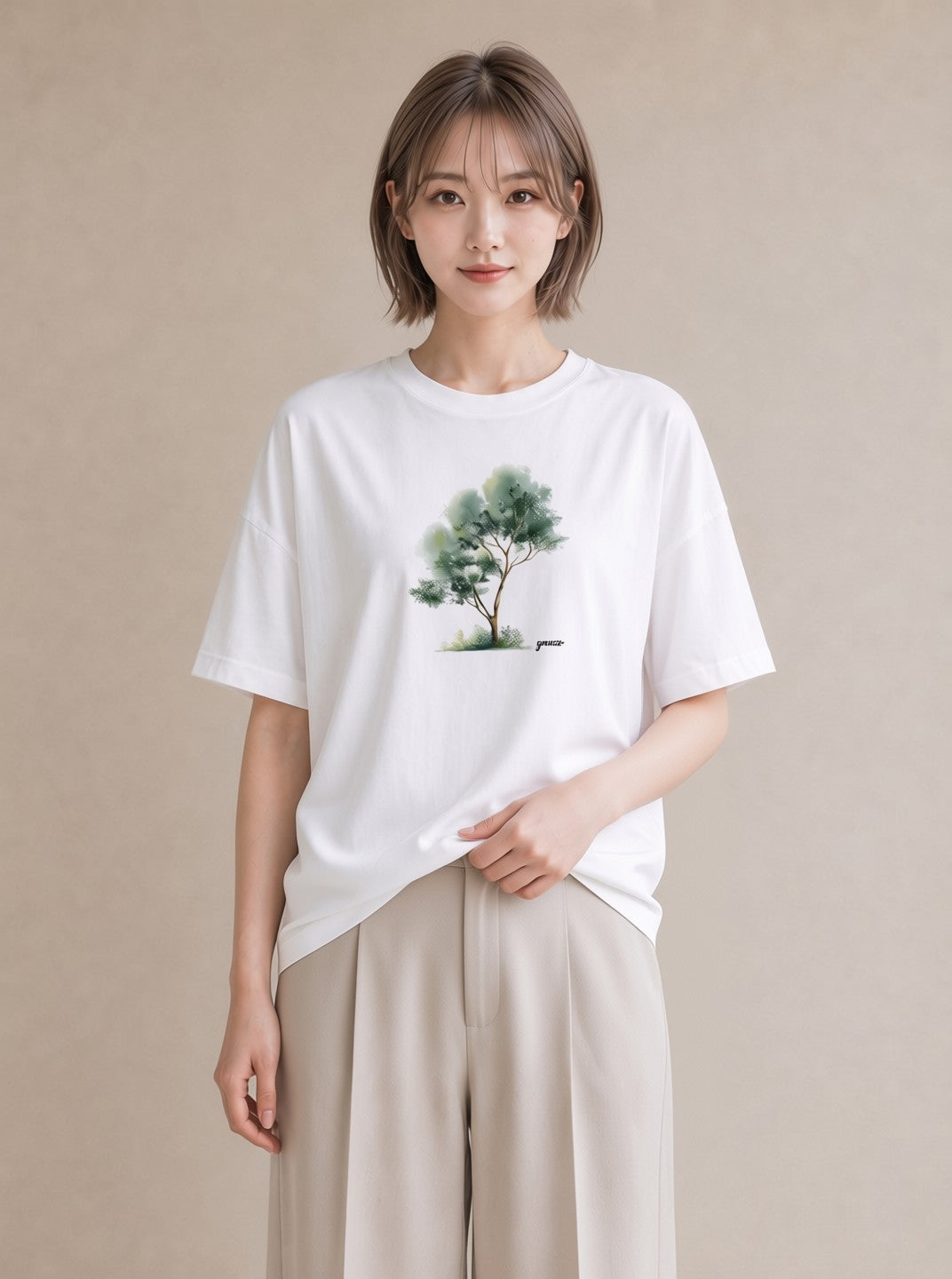 プリントTシャツ レディース 盆栽 植物 ボタニカル イラスト カジュアル 帰省 ラフ 白T YMAZO
