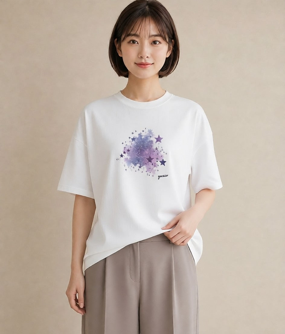 グラフィックTシャツ レディース 水瓶座 星空 宇宙 イラスト レトロ 部屋着 女性向けギフト 白T YMAZO