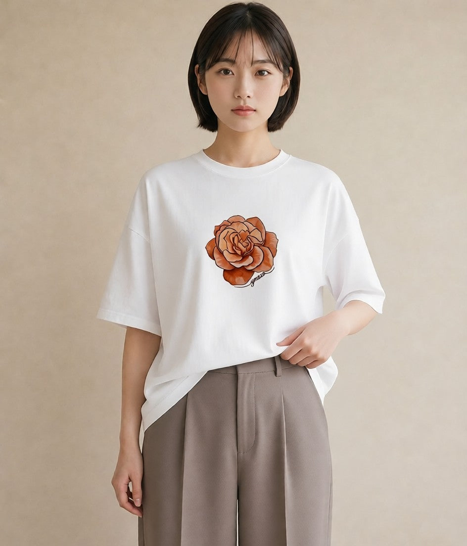 Tシャツ レディース カーネーション 花 花柄 イラスト こなれ感 帰省 ラフ 白T YMAZO