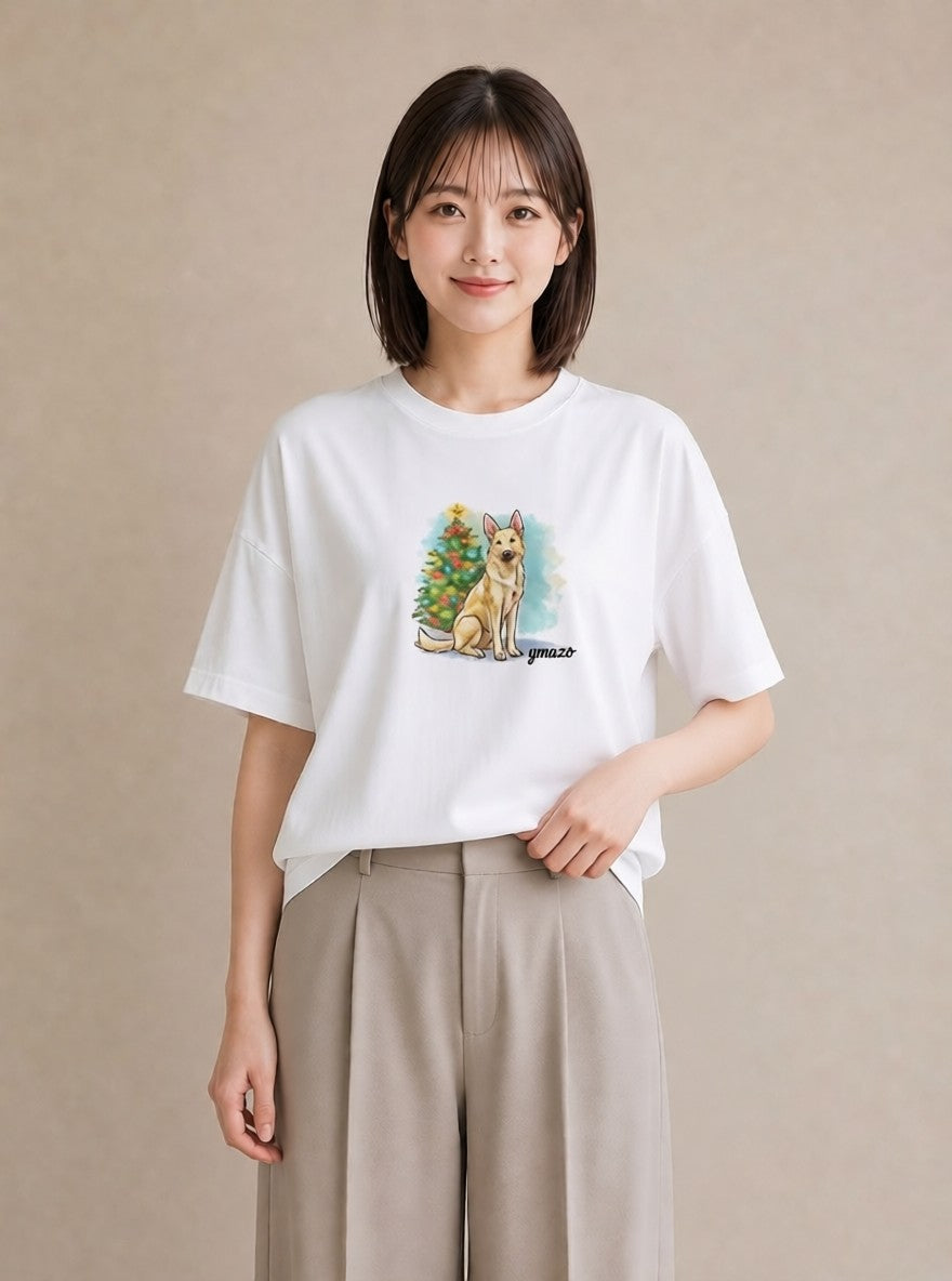 プリントTシャツ レディース ジャーマンシェパード 犬 いぬ イラスト ラフカジュアル お揃い 親子 白T YMAZO