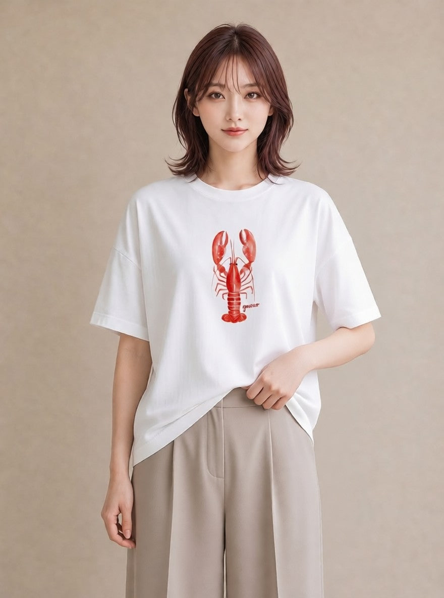 Tシャツ レディース ヤドカリ 海の生き物 海 イラスト ラフカジュアル ラフ レイヤード 白T YMAZO