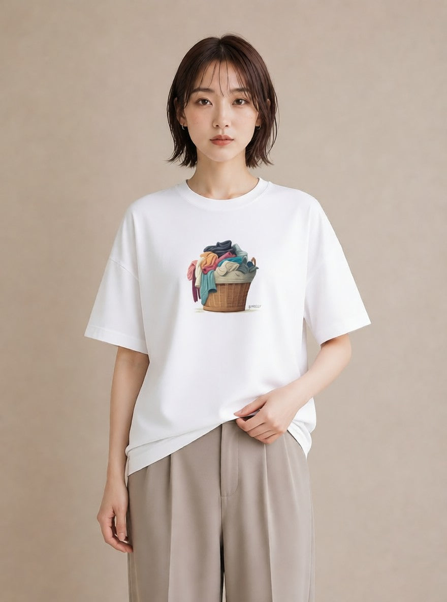 デザインTシャツ レディース 洗濯物 風 ナチュラル アンティーク イラスト ガーリー ペアコーデ 秋コーデ 白T YMAZO