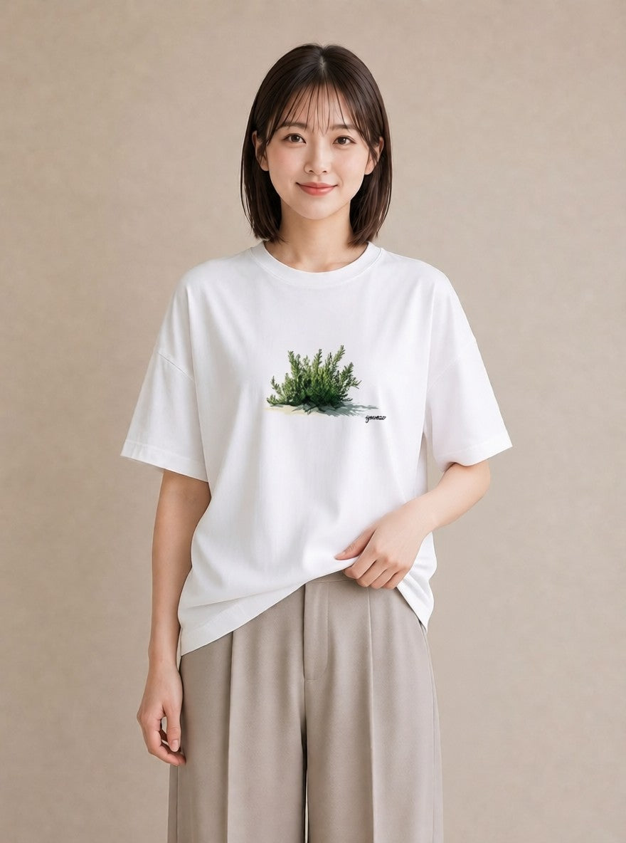 グラフィックTシャツ レディース 苔 植物 ボタニカル イラスト 旅行コーデ 秋コーデ おしゃれギフト 白T YMAZO