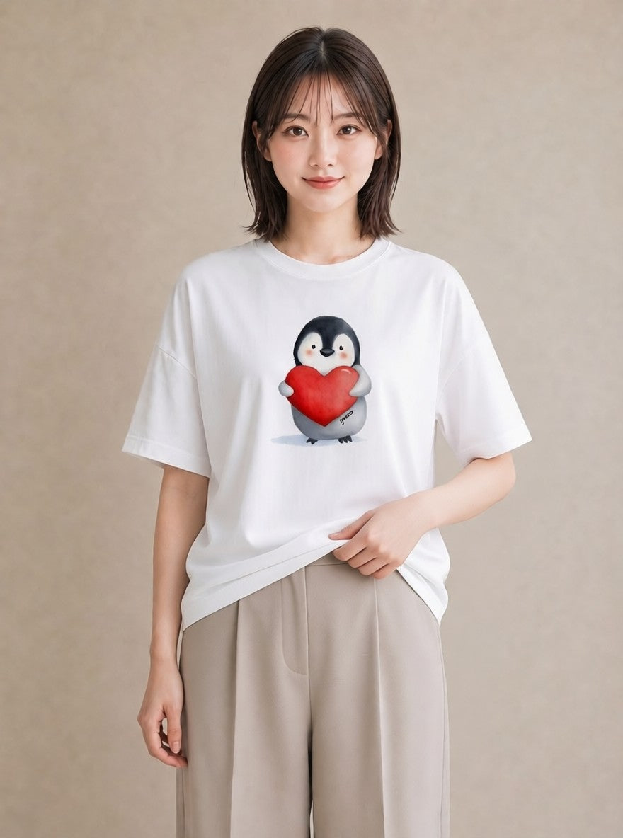半袖Tシャツ レディース コウテイペンギン 動物 アニマル イラスト ニュアンス ギフト 母の日 白T YMAZO