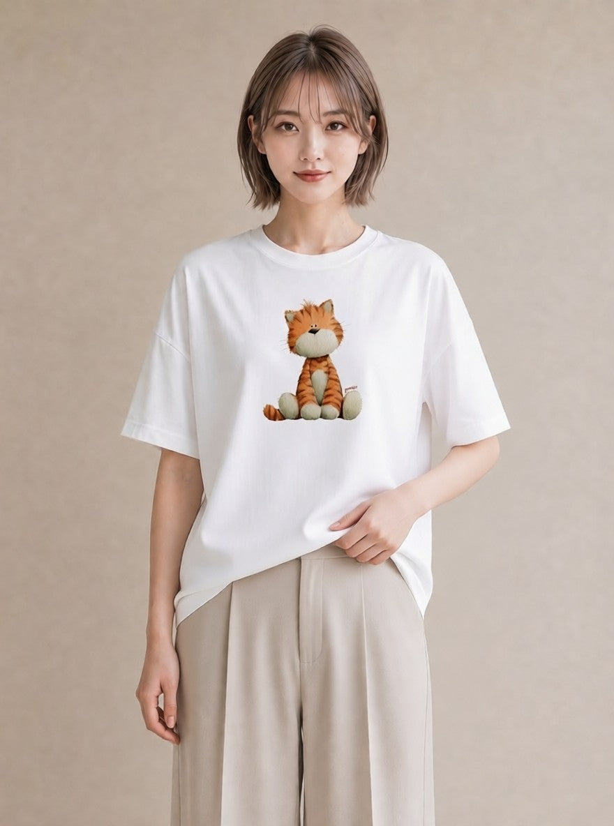 半袖Tシャツ レディース ねこ 猫 ネコ イラスト アート風 ビーチ デイリーウェア 白T YMAZO