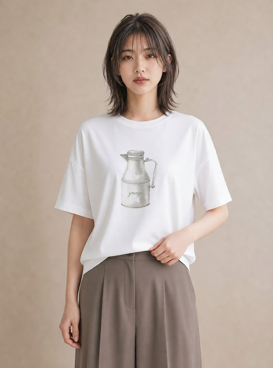 Tシャツ レディース はちみつ 食べ物 フード イラスト 散歩 お出かけ 白T YMAZO