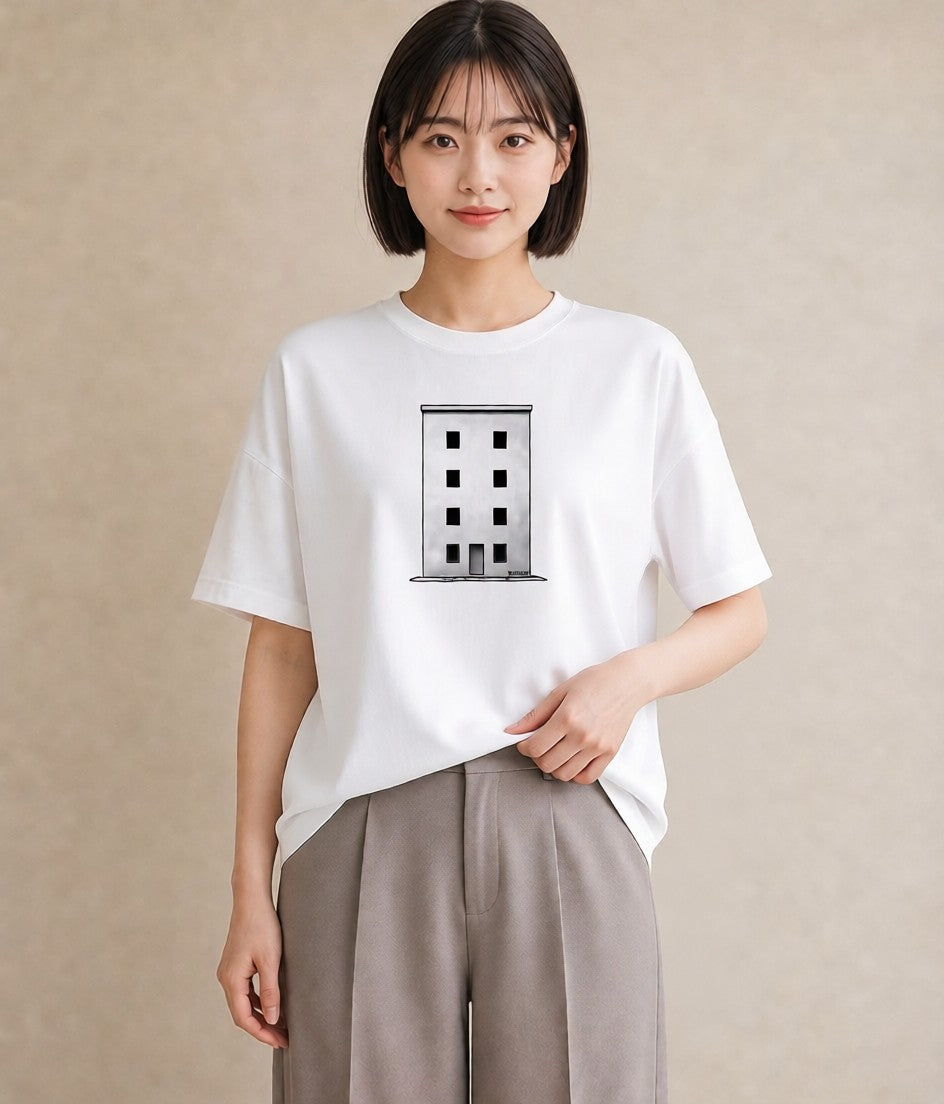 半袖Tシャツ レディース 灯りの家 小屋 夜 ナチュラル アンティーク イラスト ギフト 母の日 白T YMAZO