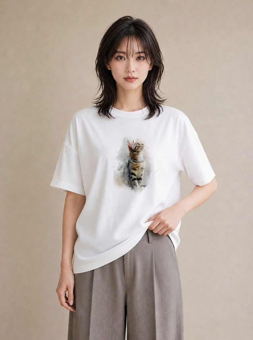 プリントTシャツ レディース シャム 猫 ねこ イラスト 抜け感 在宅 公園 白T YMAZO