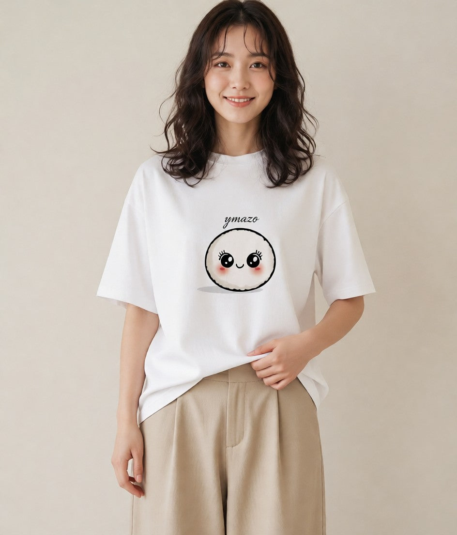 Tシャツ レディース おにぎり 食べ物 フード イラスト きれいめカジュアル 友達ギフト 部屋着 白T YMAZO