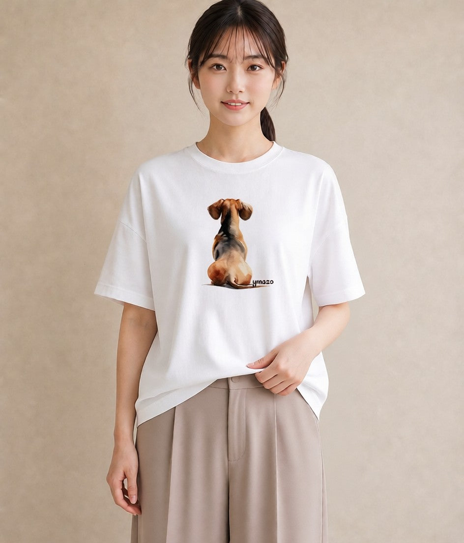 半袖Tシャツ レディース ミニチュアダックスフンド 犬 いぬ イラスト カジュアル ママ カフェ服 白T YMAZO