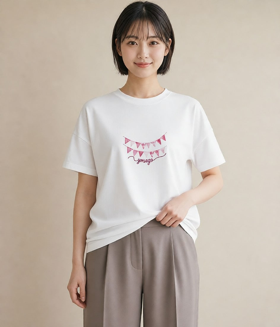 Tシャツ レディース 洗濯物 風 ナチュラル アンティーク イラスト ユニーク 女子会 お揃い 白T YMAZO
