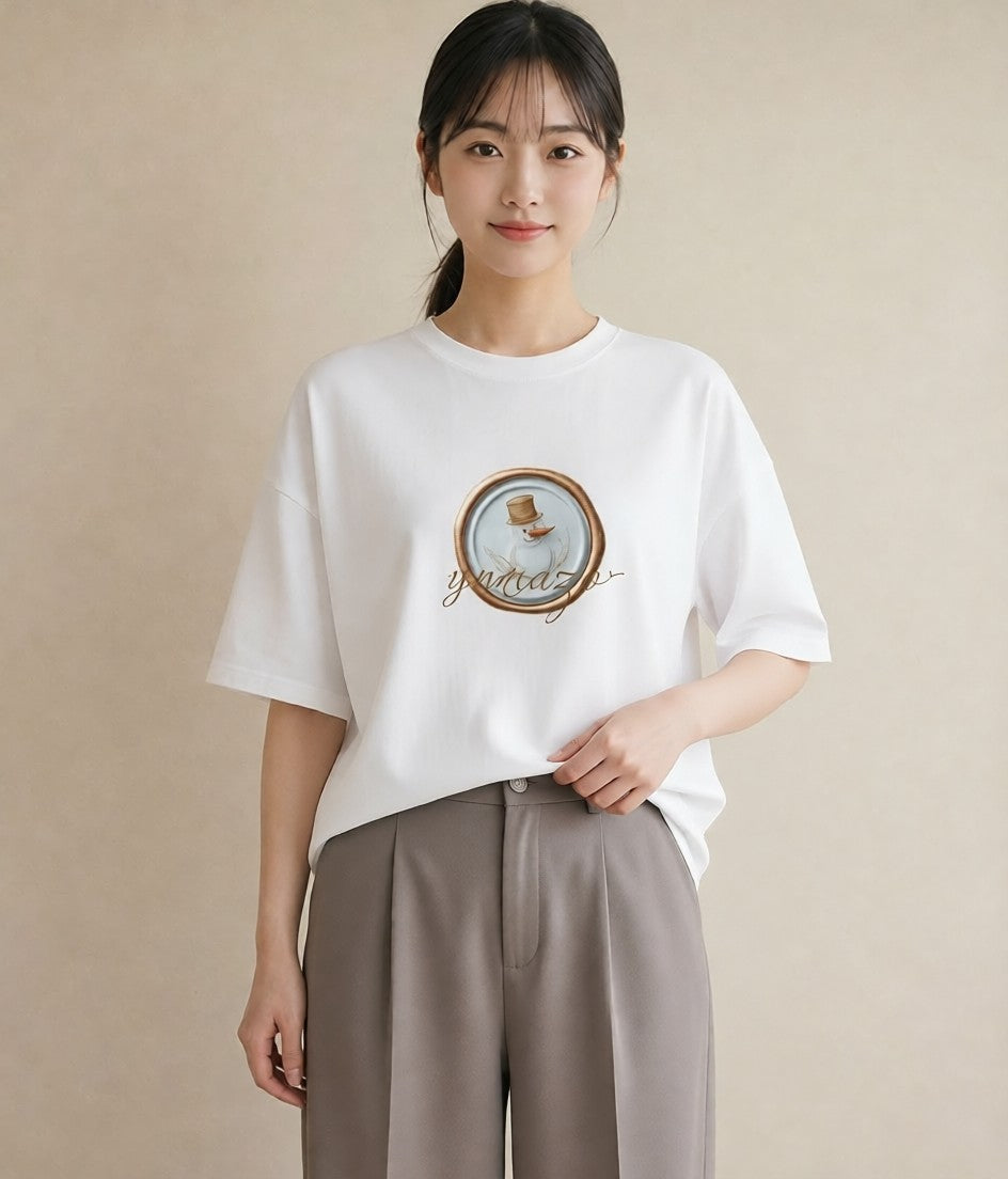 プリントTシャツ レディース 封蝋 手紙 アンティーク ナチュラル イラスト 韓国風 綿100 デート 白T YMAZO
