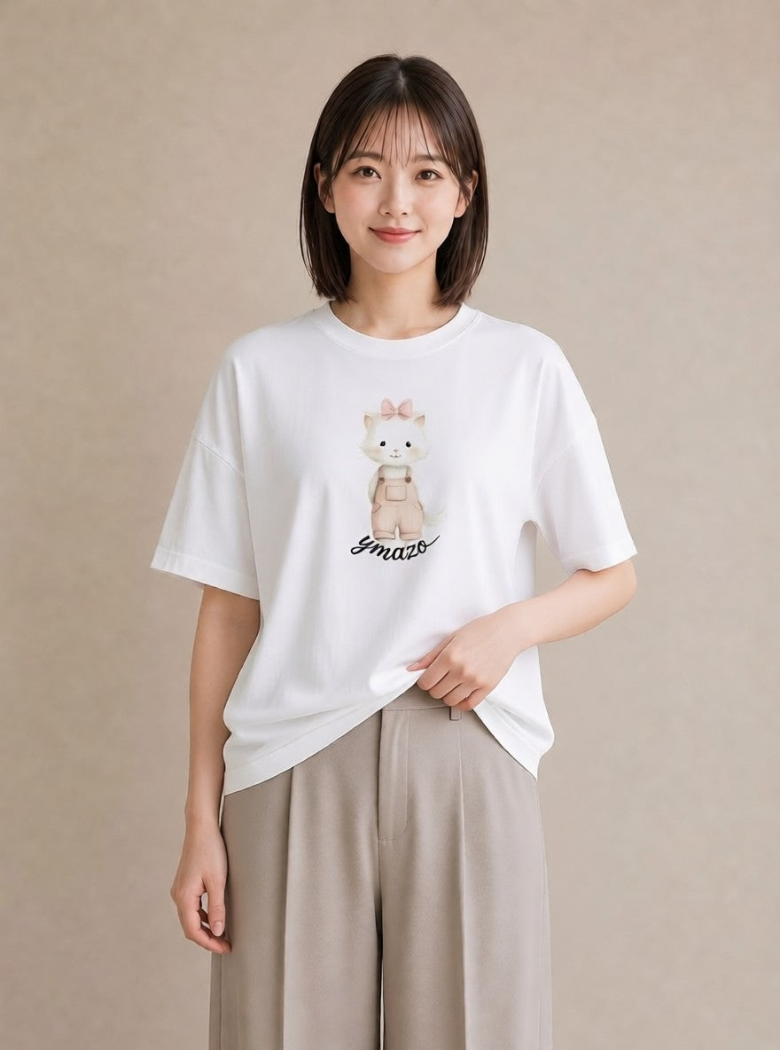 Tシャツ レディース ラグドール 猫 ねこ イラスト モード 夏コーデ 通学 白T YMAZO