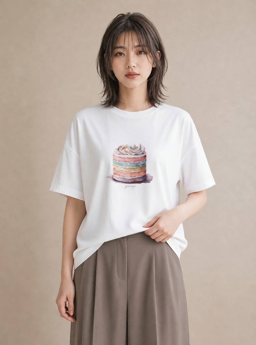 Tシャツ レディース マフィン 食べ物 フード イラスト シック 通学 誕生日プレゼント 白T YMAZO