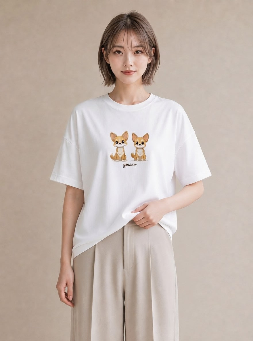 デザインTシャツ レディース チワワ 犬 いぬ イラスト ナチュラル 社会人 女性 白T YMAZO