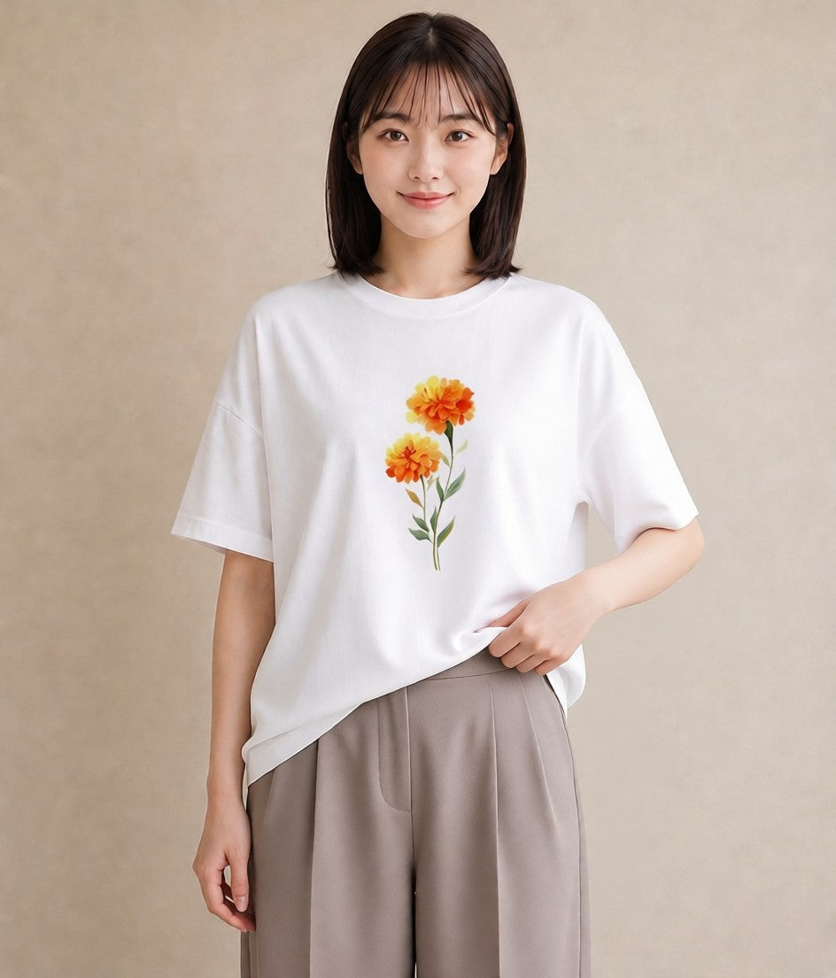 Tシャツ レディース カーネーション 花 花柄 イラスト 旅行コーデ レイヤード 友達ギフト 白T