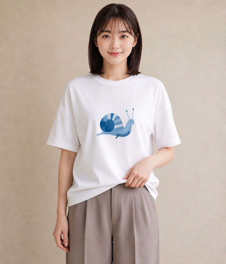 半袖Tシャツ レディース かたつむり 昆虫 虫 イラスト ナチュラル 社会人 女性 白T YMAZO