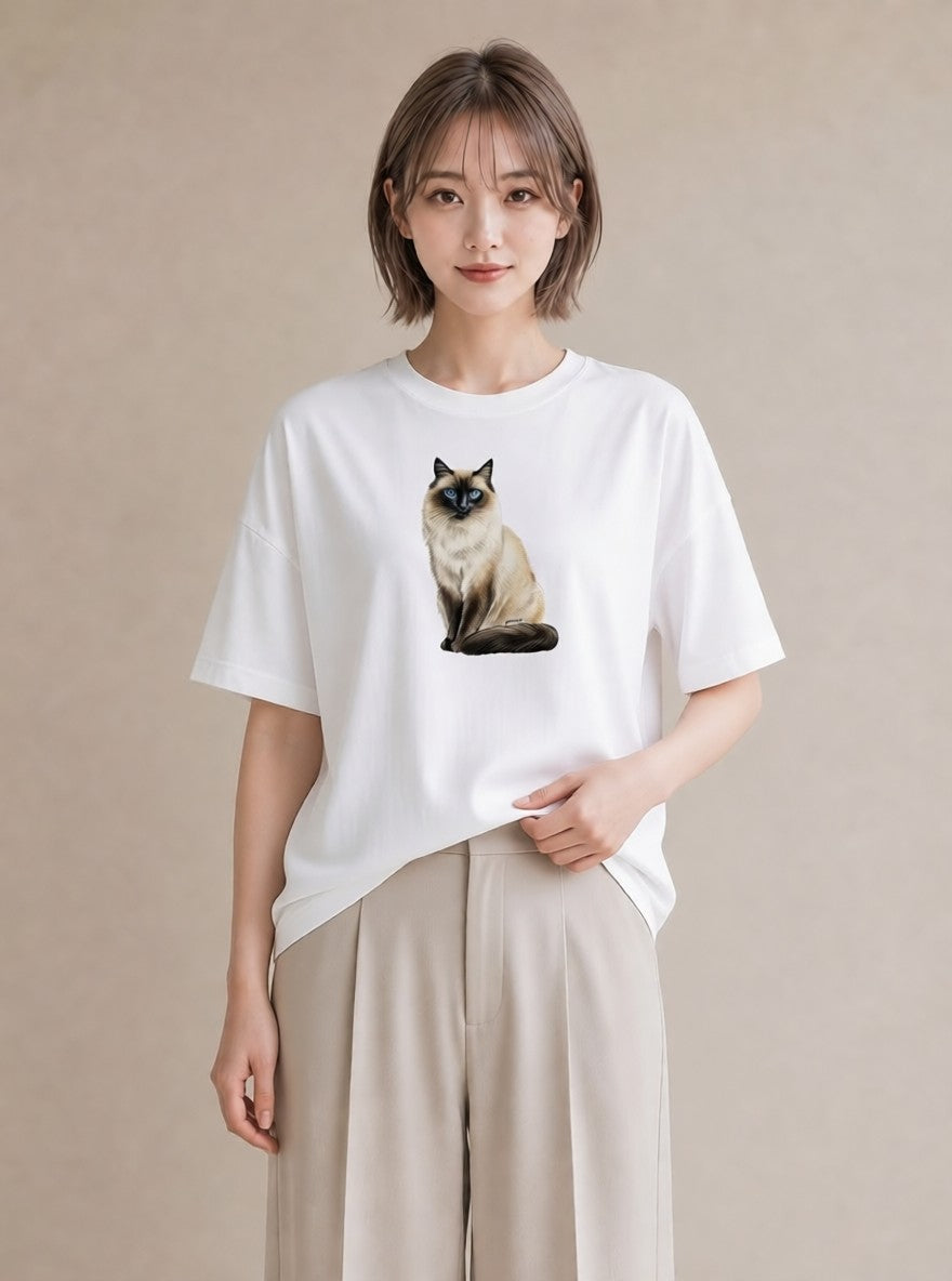 デザインTシャツ レディース ペルシャ 猫 ねこ イラスト カジュアル 夏コーデ 通学 白T YMAZO