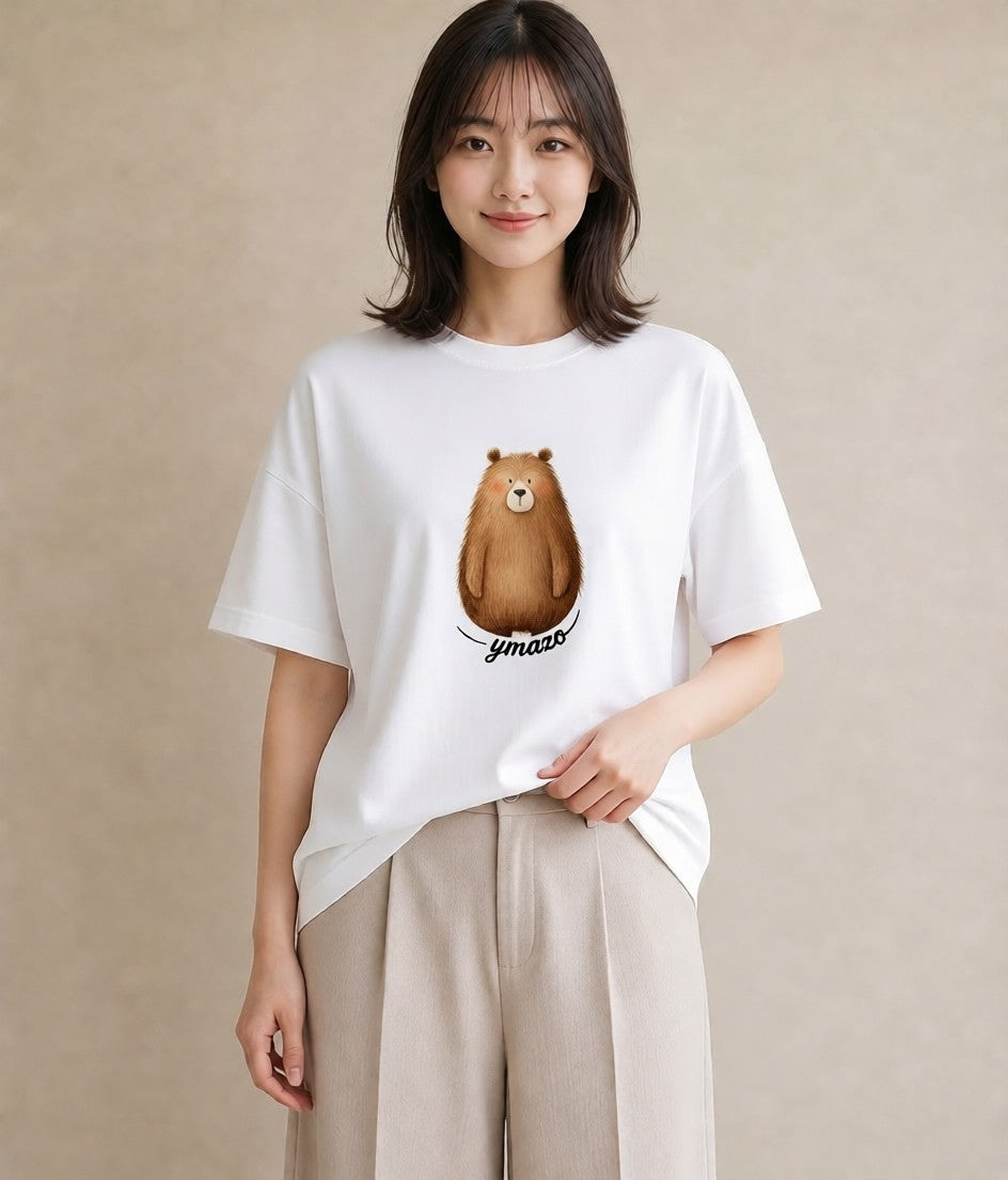 プリントTシャツ レディース くま クマ ベア 動物 アニマル イラスト 休日コーデ 在宅 公園 白T YMAZO