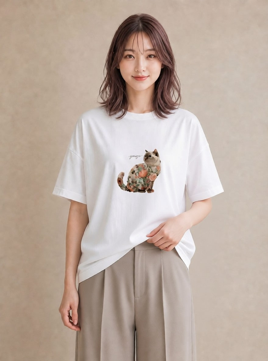 デザインTシャツ レディース ラグドール 猫 ねこ イラスト ヴィンテージ風 女子会 お揃い 白T YMAZO