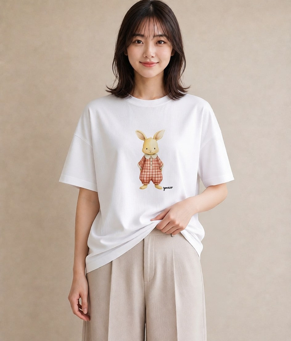 プリントTシャツ レディース うさちゃん ペット 動物 イラスト 可愛い ホワイトデー 春服 白T YMAZO