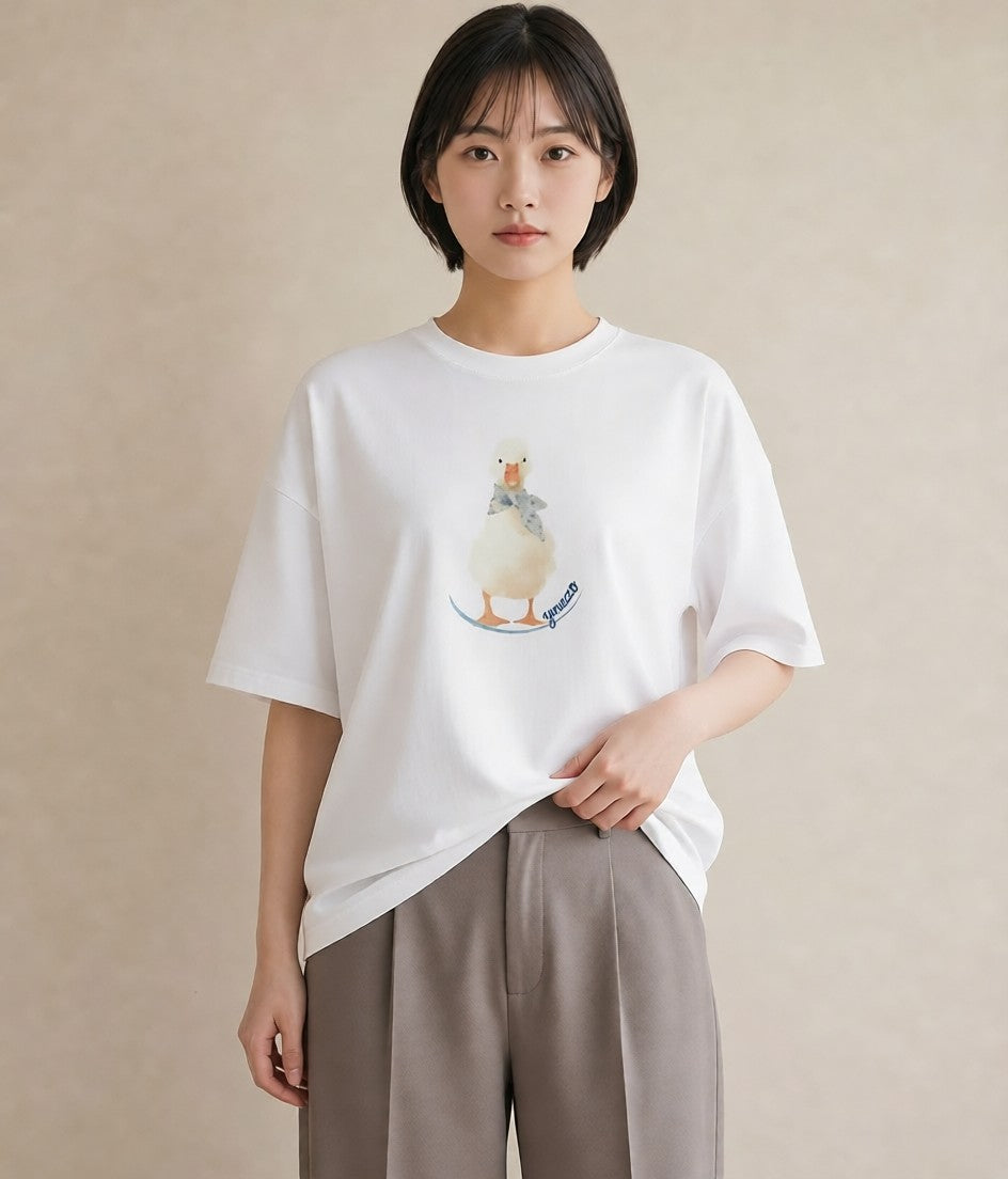 Tシャツ レディース ハクチョウ 動物 アニマル イラスト アート風 帰省 ラフ 白T YMAZO