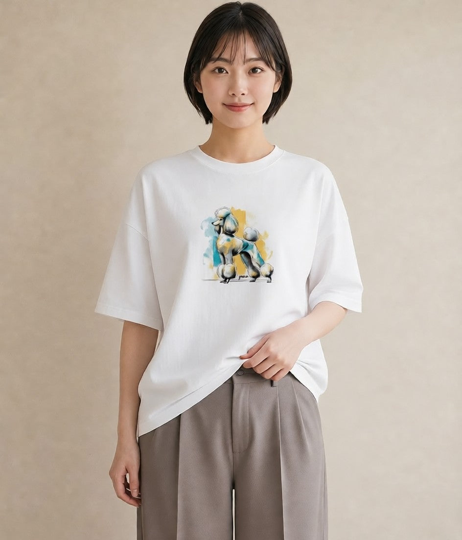 デザインTシャツ レディース トイプードル プードル 犬 いぬ イラスト レトロ おしゃれギフト 社会人 白T YMAZO