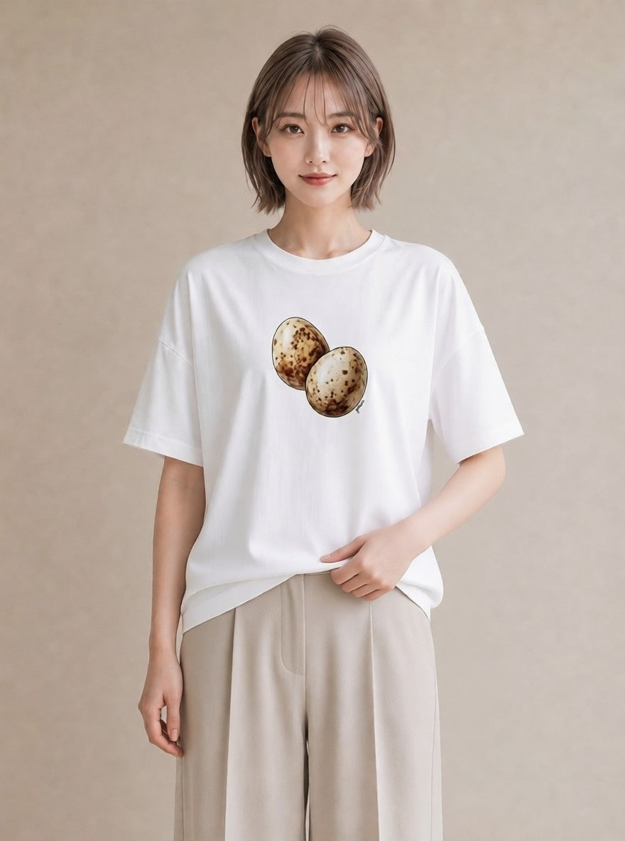 グラフィックTシャツ レディース たまご 食べ物 フード イラスト ガーリー 女性向けギフト 散歩 白T YMAZO