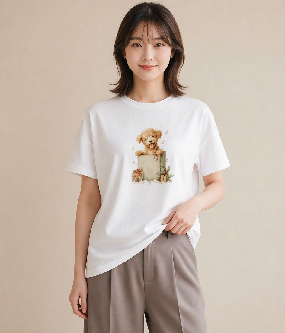 Tシャツ レディース トイプードル プードル 犬 いぬ イラスト 個性的 夏コーデ 通学 白T YMAZO