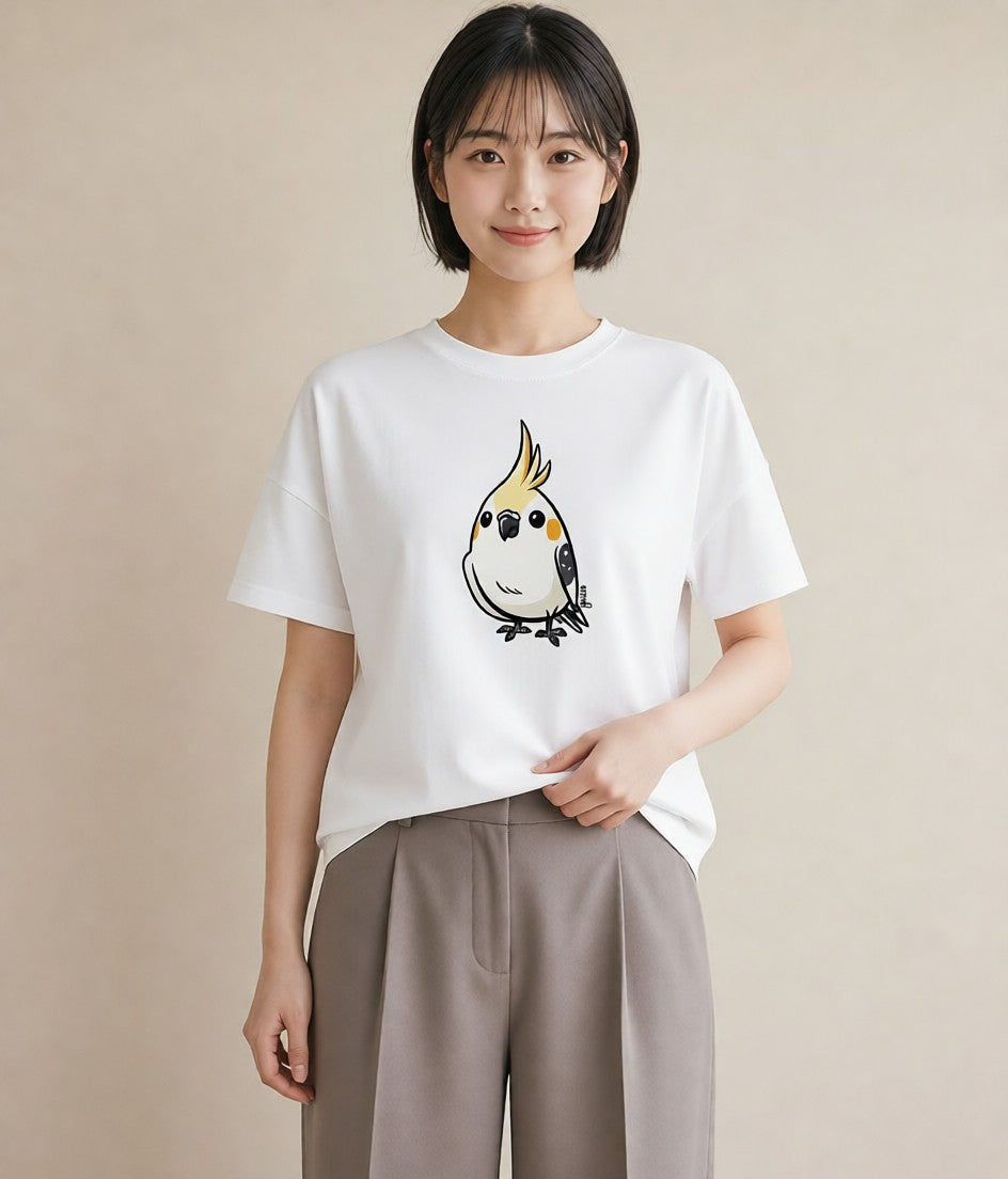 Tシャツ レディース オカメインコ ペット 動物 イラスト 韓国風 デート 帰省 白T YMAZO
