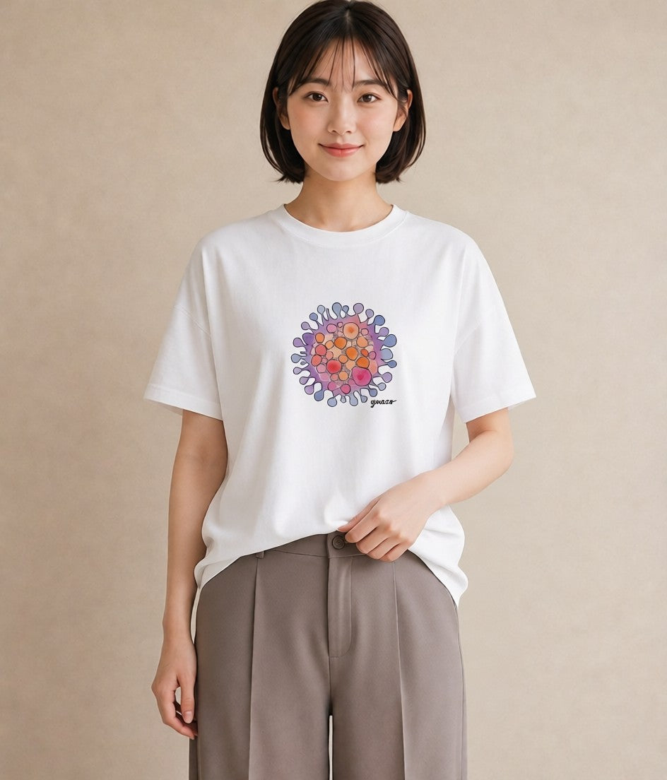 Tシャツ レディース 太陽 星空 宇宙 イラスト きれいめ 買い物 夏コーデ 白T YMAZO