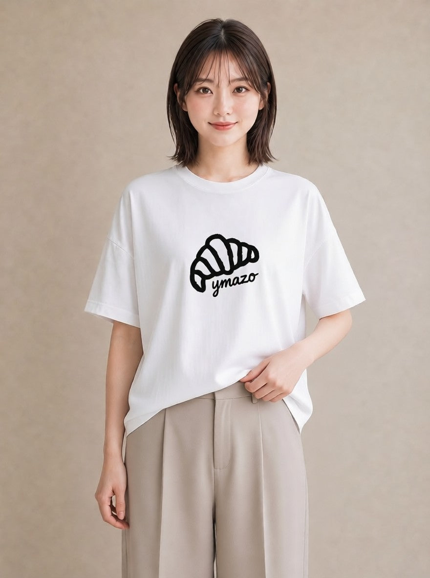 デザインTシャツ レディース パン ベーカリー イラスト 抜け感 レイヤード 友達ギフト 白T YMAZO