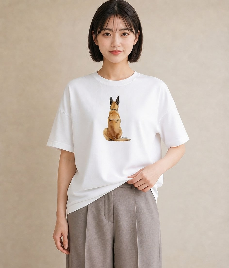 デザインTシャツ レディース ジャーマンシェパード 犬 いぬ イラスト ミニマル 秋コーデ おしゃれギフト 白T YMAZO