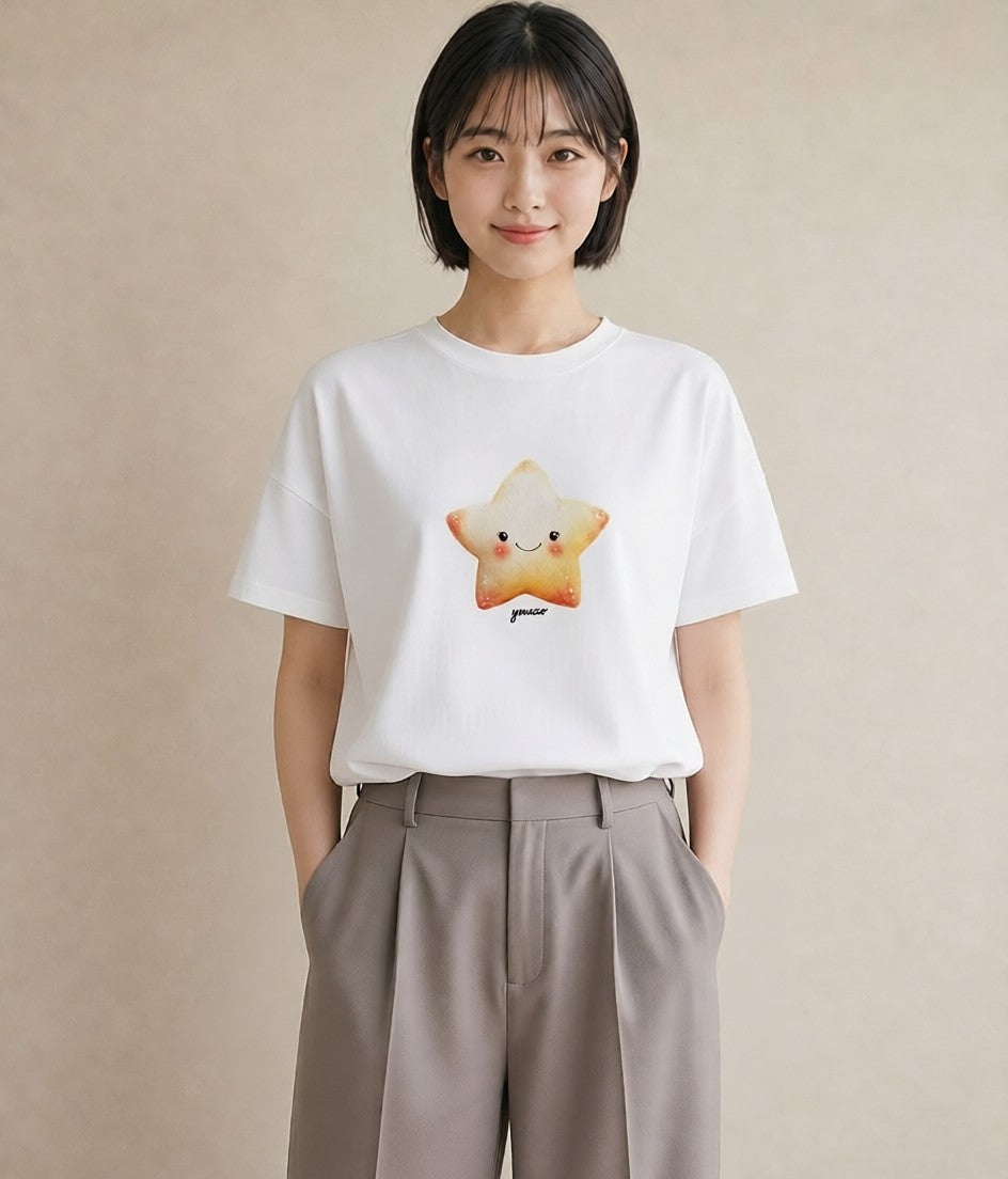 グラフィックTシャツ レディース スター 星空 宇宙 イラスト 普段使い カフェ巡り 女子会 白T YMAZO