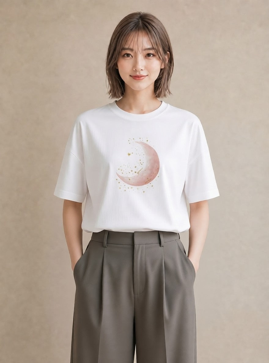 Tシャツ レディース 星空 宇宙 イラスト 可愛い ペアコーデ 秋コーデ 白T YMAZO