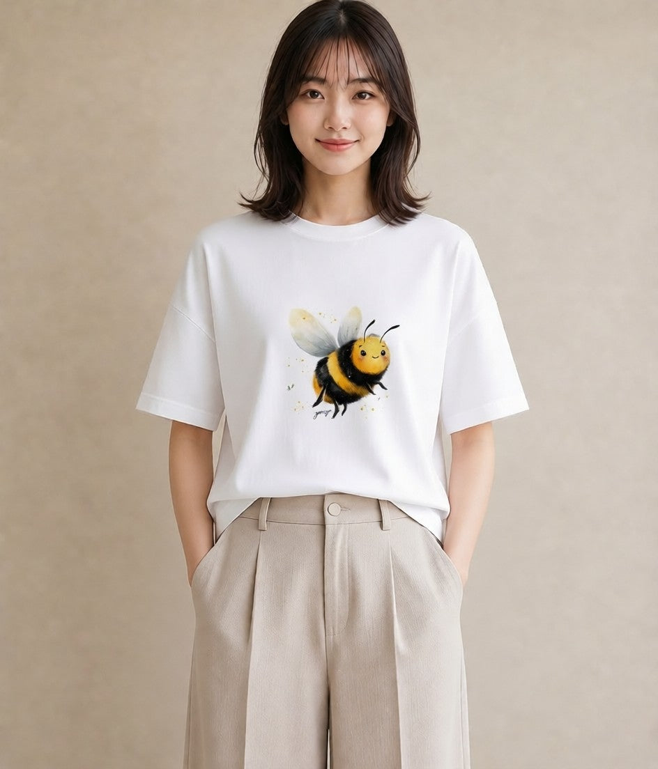 プリントTシャツ レディース ハニー 食べ物 フード イラスト ミニマル 買い物 夏コーデ 白T YMAZO