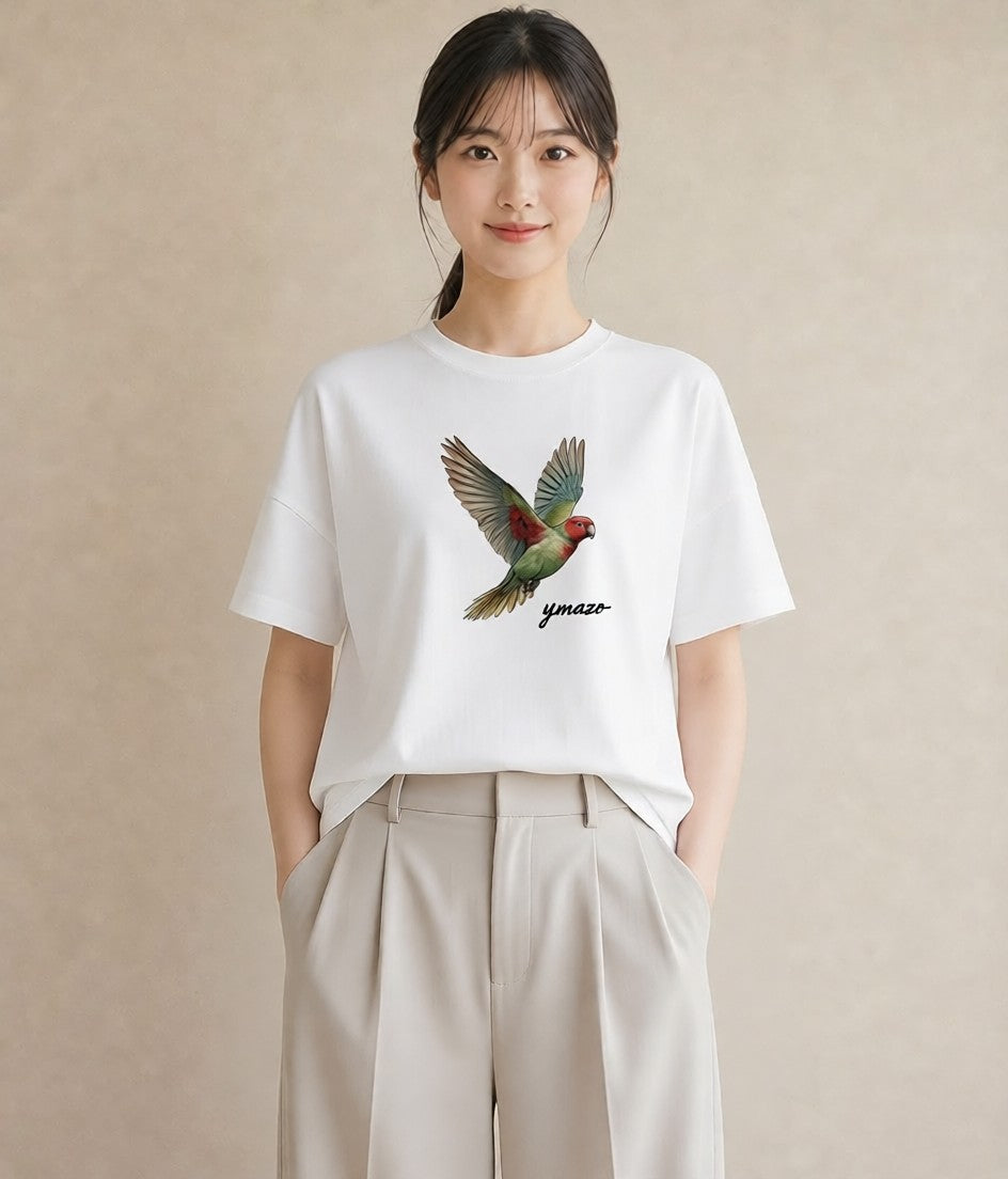 グラフィックTシャツ レディース インコ ペット 動物 イラスト きれいめカジュアル 社会人 女性 白T YMAZO